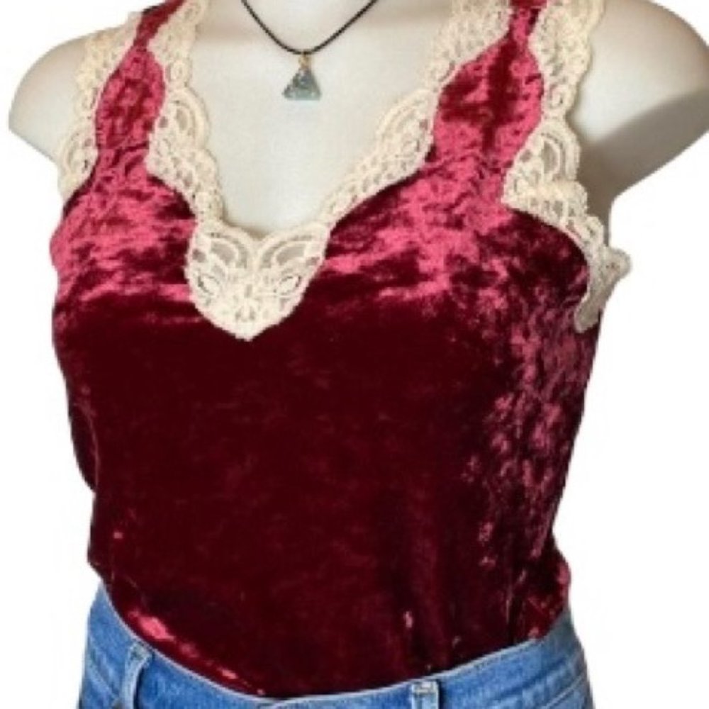 BANANA REPUBLIC Crushed Velvet Lace Sexy Romantic Sleeveless Tank Top Medium